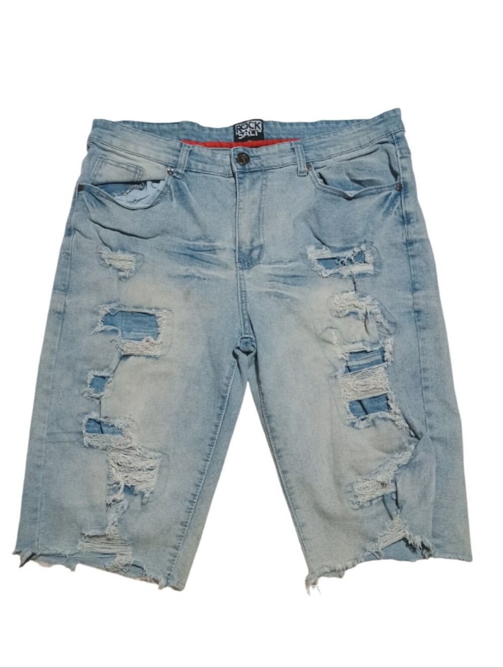 Rock Salt Distressed Denim Shorts Men's Size 36 Light Wash Ripped Raw Hem
